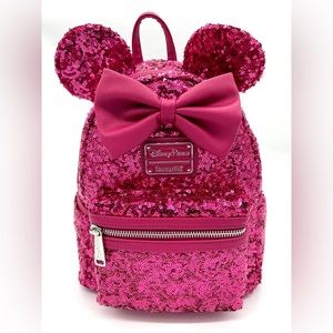 NEW Disney Parks Minnie Mouse Sequin Loungefly Mini Backpack Pink Magenta